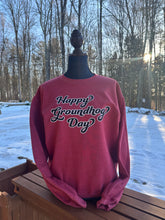Load image into Gallery viewer, Heather Red "Happy Groundhog Day" Crewneck