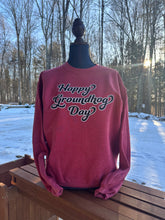 Load image into Gallery viewer, Heather Red &quot;Happy Groundhog Day&quot; Crewneck