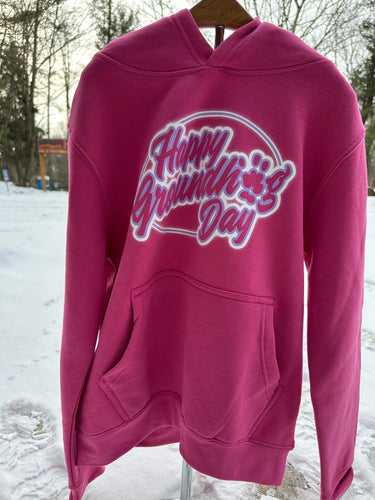 Neon Pink Happy Groundhog Day Youth Hoodie