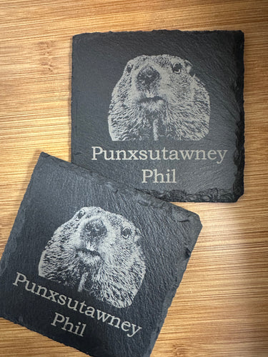 Punxsutawney Phil Engraved Slate Coasters