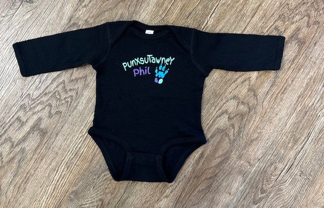 Black Punxsutawney Phil Paw Paint Onesie