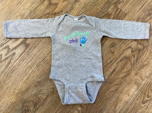 Grey Punxsutawney Phil Paw Paint Onesie