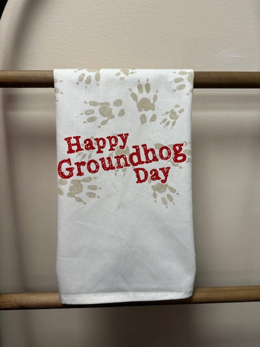 Happy Groundhog Day Tea Towel