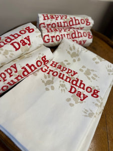 Happy Groundhog Day Tea Towel